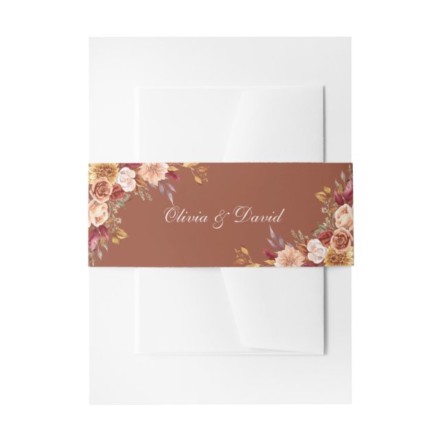 Boho Modern Burnt Orange Terracotta Floral Wedding Einladungsbanderole (Vorderseite Beispiel)