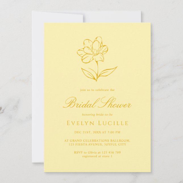 Boho Modern Butter Yellow Elegant Bridal Shower Einladung (Vorderseite)