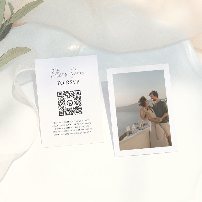 Boho Modern Calligraphy QR Code Foto Wedding RSVP Begleitkarte (Von Creator hochgeladen)