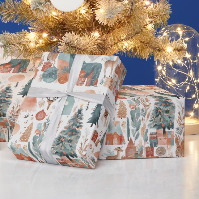 Boho Modern Christmas Holiday Collage Geschenkpapier (Feiertage)