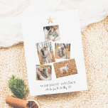 Boho Modern Christmas Tree 5 Photo Collage Holiday Feiertagskarte<br><div class="desc">A modern, simple holiday card that features five of your favorite photos arranged in a Christmas tree shape. At the top of the photo arrangement, there is a faux gold star. This gold is just a printed image, but a real gold foil version of this design is available in our...</div>