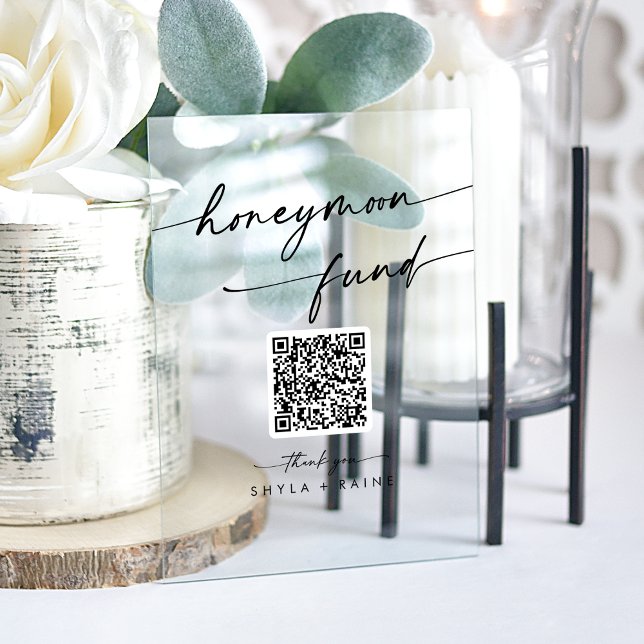 Boho Modern Clear Acrylic Wedding Honeymoon Fund Acrylschild (Boho Modern Clear Acrylic Wedding Honeymoon Fund Acrylic Sign)