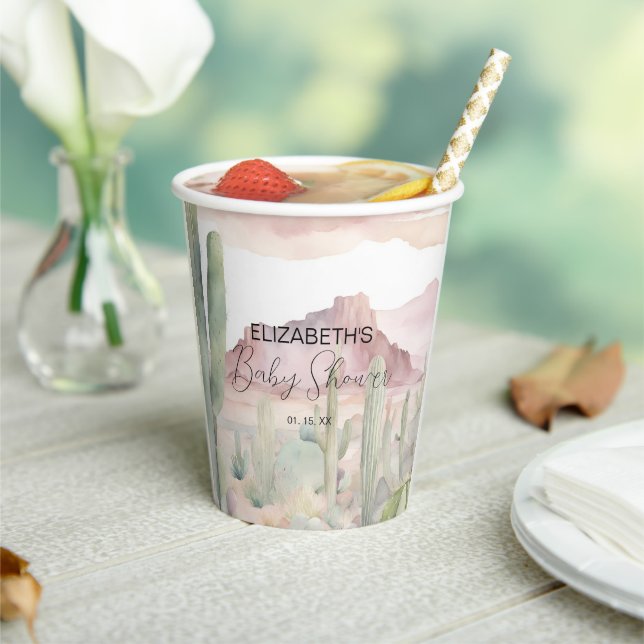 Boho Modern Desert Nature Cactus Baby Shower Pappbecher (In Situ)