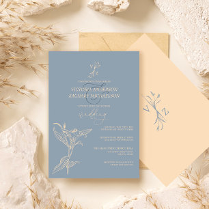 Boho Modern Dusty Blue Floral Wedding Einladung