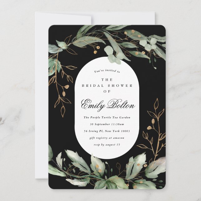 Boho Modern Elegant Gold Eucalyptus Pampas Dusche Einladung (Vorderseite)