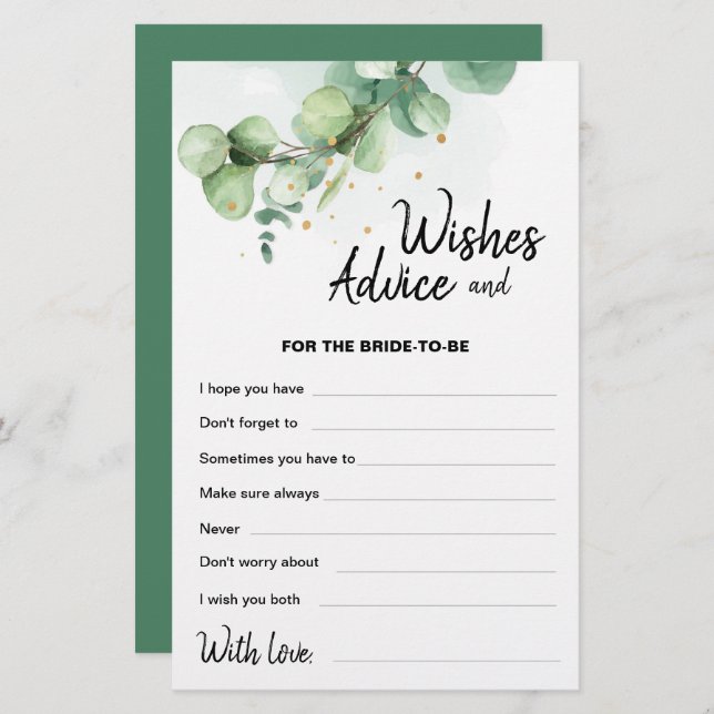 Boho Modern Eucalyptus Wedding wünscht Ratgeber (Vorne/Hinten)