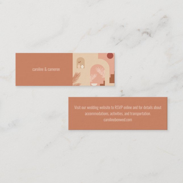 Boho Modern Floral Terracotta Wedding RSVP Card Mini Visitenkarte (Vorne/Hinten)