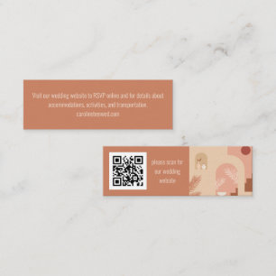 Boho Modern Floral Terracotta Wedding RSVP QR Card Mini Visitenkarte