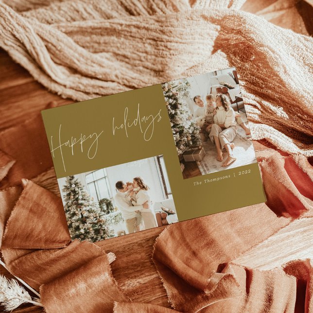 Boho Modern Foto Christmas Card | Retro-Urlaub Einladung (Von Creator hochgeladen)