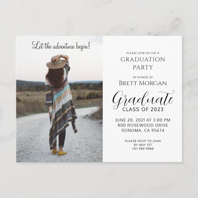 Boho Modern Foto Graduation Party Einladungspostkarte (Vorderseite)