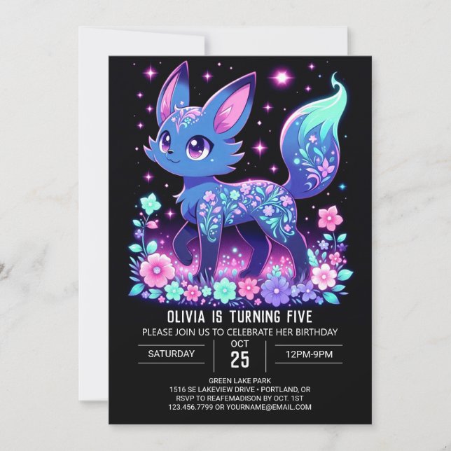 Boho Modern Fox Digital Geburtstag Einladung (Vorderseite)