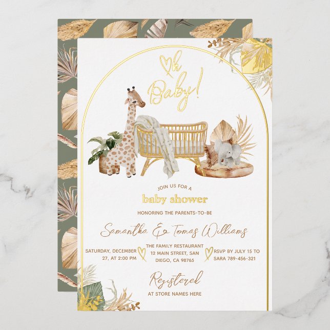 Boho Modern Heart Gender Neutral Baby Shower Folieneinladung (Vorderseite/Rückseite)