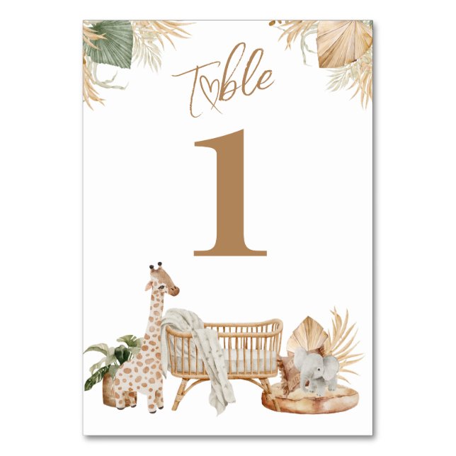 Boho Modern Heart Gender Neutral Baby Shower Tischnummer (Vorderseite)