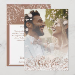 Boho Modern Mocha Mousse Floral Elegantes Foto Dankeskarte