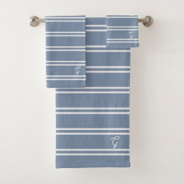 Boho Modern Monogrammed Name Striped Coastal Blue Badhandtuch Set