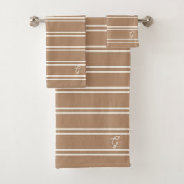 Boho Modern Monogrammed Name Striped Tan Brown Badhandtuch Set