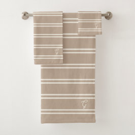 Boho Modern Monogrammed Name Striped Taupe Badhandtuch Set