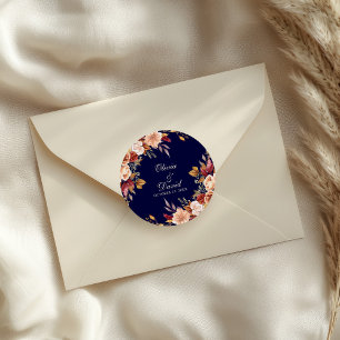 Boho Modern Navy Blau Gebranntes Orange Blumige Ho Runder Aufkleber