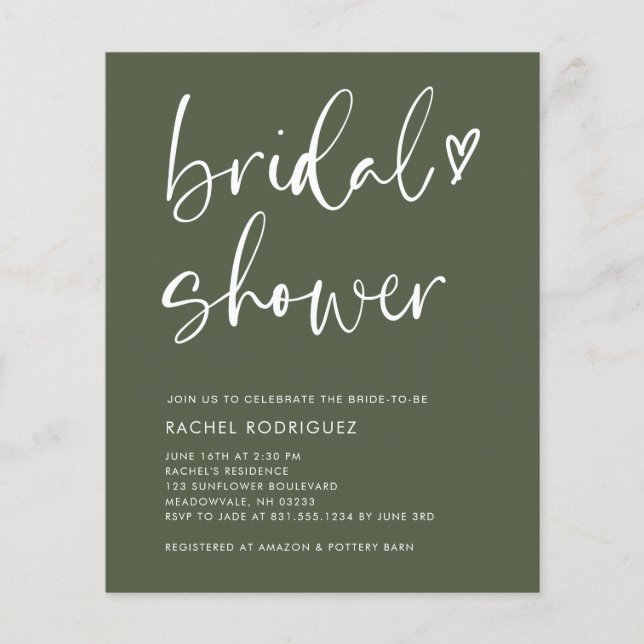 Boho Modern Olive Green Brautparty Flyer (Vorne)
