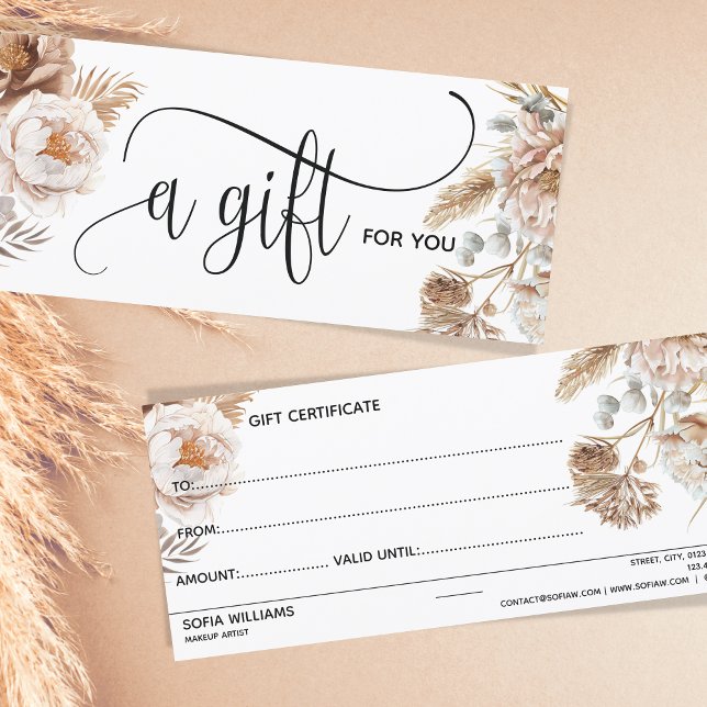 Boho Modern Pink Floral Certificate Geschenkkarte (ivory and blush pink boho watercolor floral)