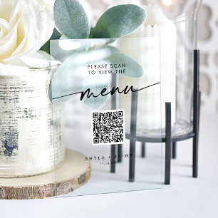 Boho Modern QR Code Clear Acrylique Mariage Menu