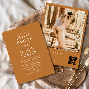 Boho Modern QR Code Elegantes Foto Hochzeit Einladung