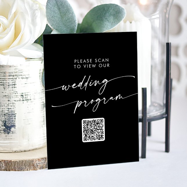 Boho Modern QR Code Programme de mariage noir (Boho Modern QR Code Black Wedding Program Acrylic Sign)