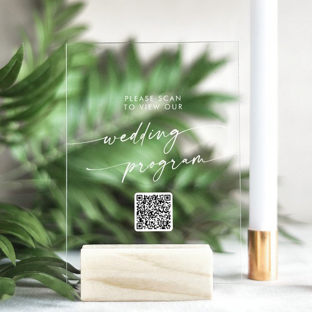 Boho Modern QR Code White Clear Wedding Program Acrylschild (Von Creator hochgeladen)