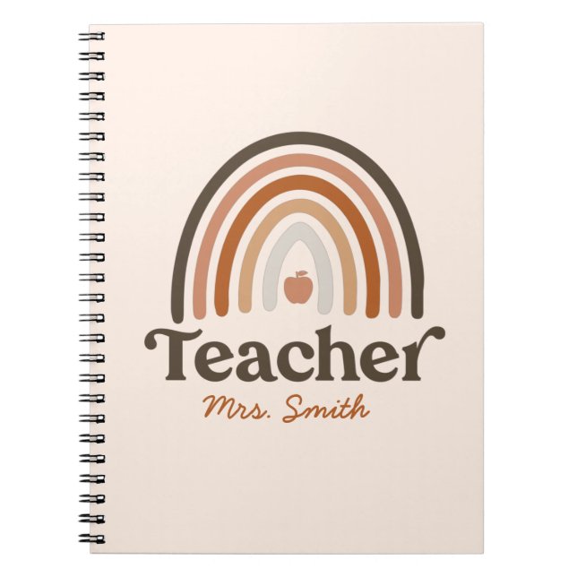 Boho Modern Rainbow Apple - Personalisiert Teacher Notizblock (Vorderseite)