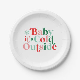 Boho Modern Schrift Baby It's Cold Outside Weihnac Pappteller