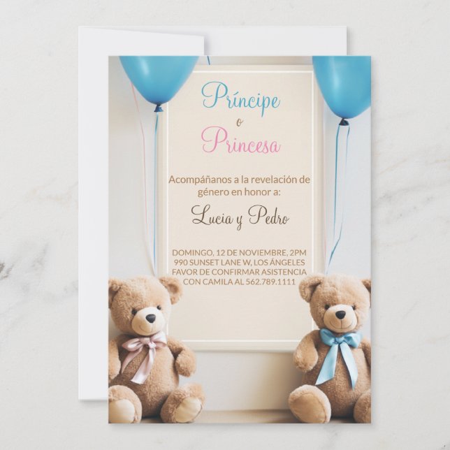 Boho Modern Teddy Bear Spanische Geschlechteroffen Einladung (Vorderseite)