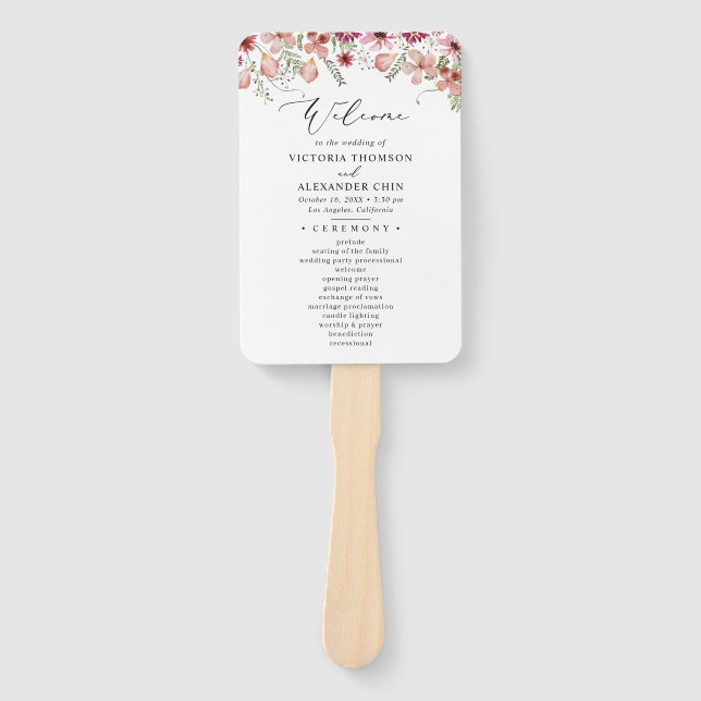 Boho Modern Wedding Program Hand Fan Fächer (Vorderseite)