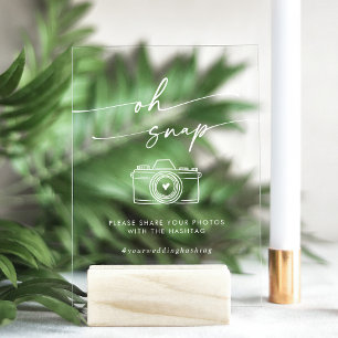 Boho Modern White Clear Oh Snap Wedding Hashtag Acrylschild