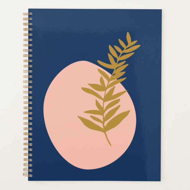 Boho Moderne Abstrakte botanische Kunst Rosa Blau  Planer (Vorderseite)