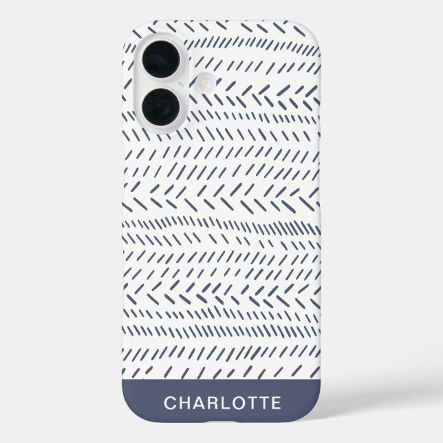 Boho Moderne Abstrakte Mudcloth Navy Personalisier iPhone 16 Hülle (Rückseite)