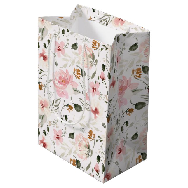 Boho moderne Aquarellblüte Mittlere Geschenktüte (Rückseite Schrägansicht)