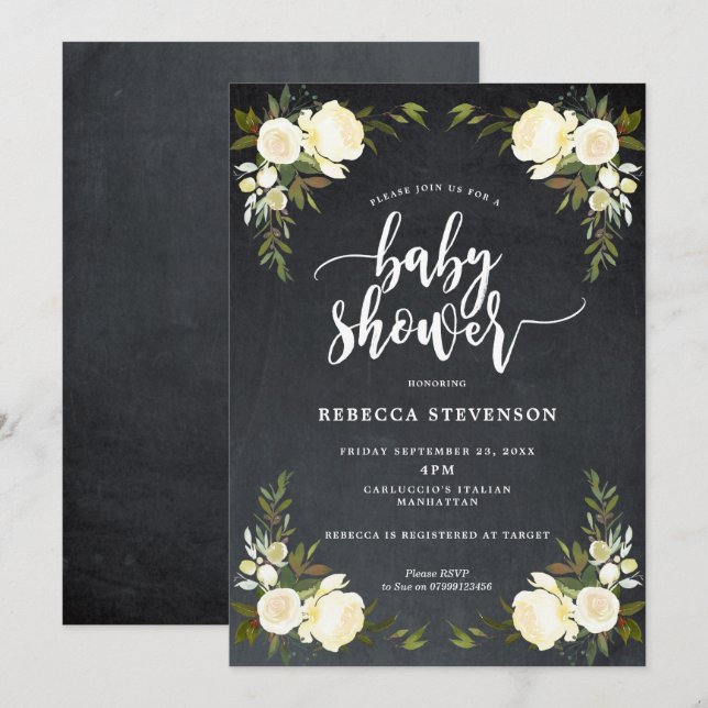 boho moderne Babypartymit blumeneinladung Einladung (Vorne/Hinten)