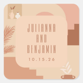 Boho Moderne Blütenpracht Terracotta Wedding Custo Quadratischer Aufkleber