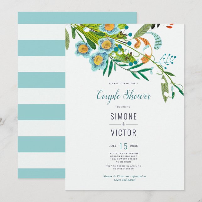 Boho Moderne Floral Lily of Valley Paare Dusche Einladung (Vorne/Hinten)