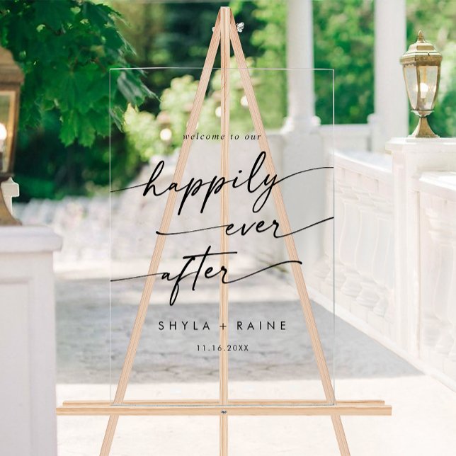 Boho Moderne Happy Clear Acrylique Mariage Bienven (Boho Modern Happily Clear Acrylic Wedding Welcome Acrylic Sign)