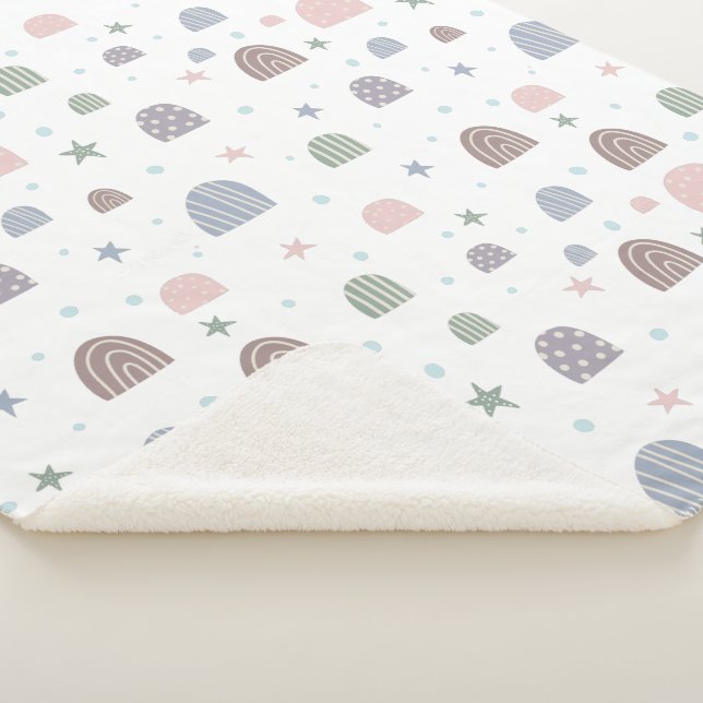 Boho moderne pastellfarbene Regenbogenstars Sherpadecke (3/4)