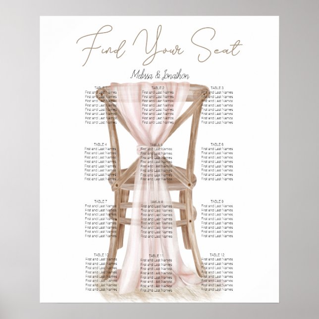 Boho moderne rose élégant tableau de mariage (Devant)