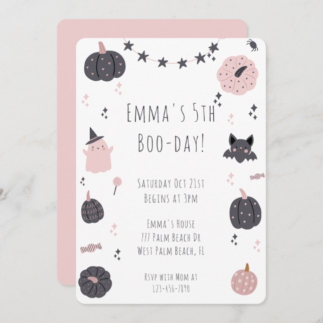 Boho Moderne rose Halloween Invitation Anniversair (Devant / Derrière)