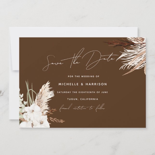 Boho Moderne Weiße Blumenhochzeit Save The Date (Vorderseite)