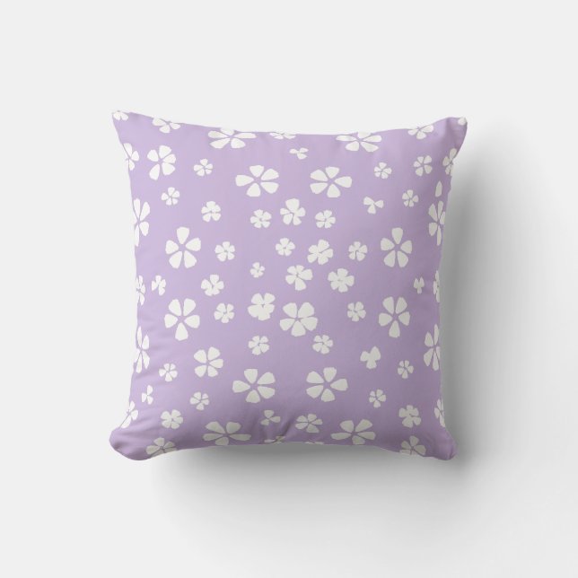 Boho moderne weiße Wildblume Licht lila Lavendel Kissen (Vorderseite)