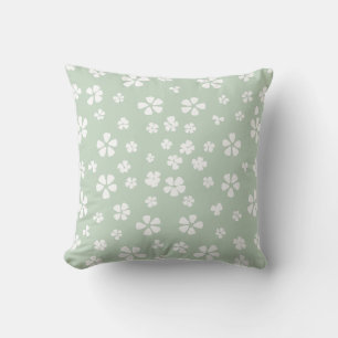 Boho moderne weiße Wildblume nebelgrün Kissen