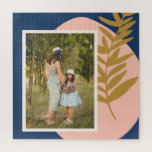 Boho Modernes Abstraktes botanisches Blue Custom F<br><div class="desc">Dieses stilvolle Puzzle bietet eine hübsche boho botanische Abbildung mit abstrakten Formen in Rosa,  Blau und Gold. Personalisieren Sie es mit Ihrem Namen und Foto. Tolle Geschenkidee!</div>