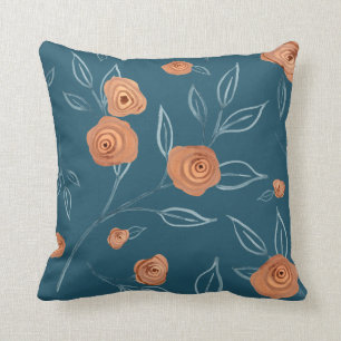 BOHO Modernes Floral Wasserfarbe Türkis Pfirsichl Kissen