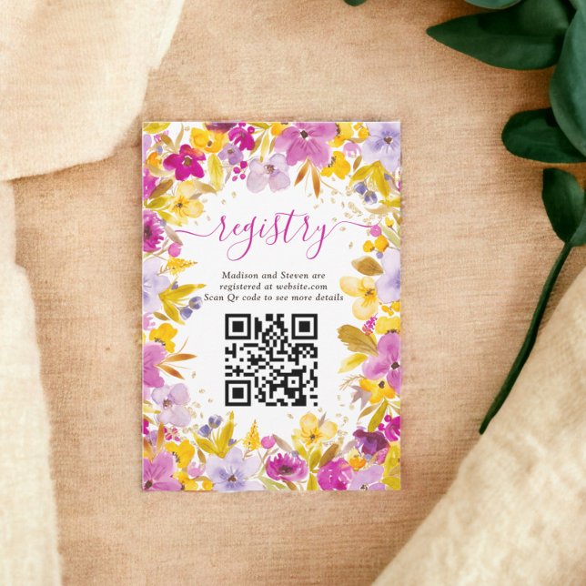 Boho Modernes lila Blumenregister-Brautparty Begleitkarte (Boho modern purple floral registry bridal shower enclosure card)