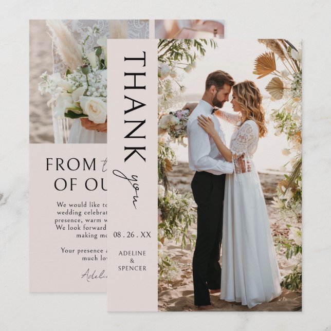 Boho Modernes Minimalistisches Foto Hochzeit Dankeskarte (Vorne/Hinten)